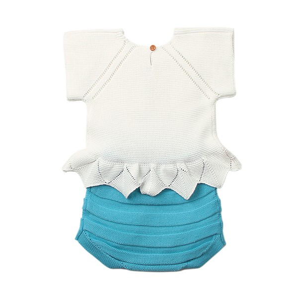 White Blue Short Sleeve T-shirt with Panty Baby Suit