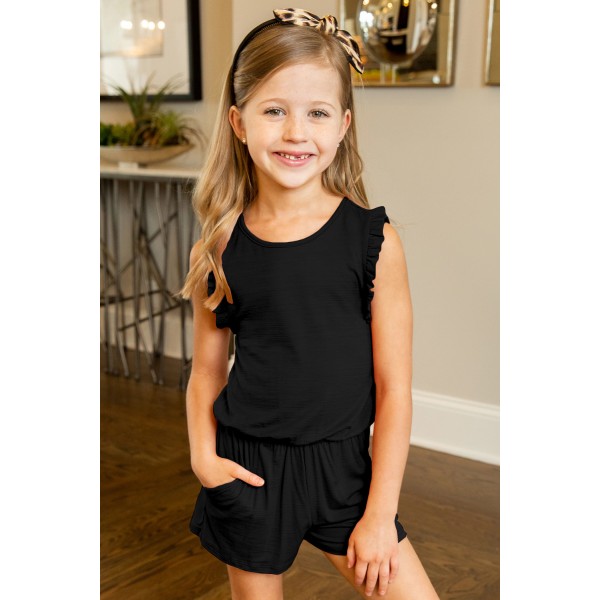 Black Ruffled Sleeveless Little Girl Romper