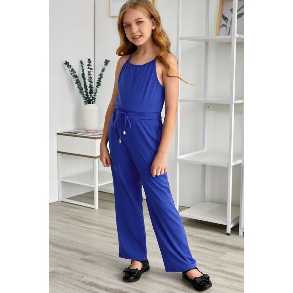 Blue Spaghetti Strap Wide Leg Girls Jumpsuit