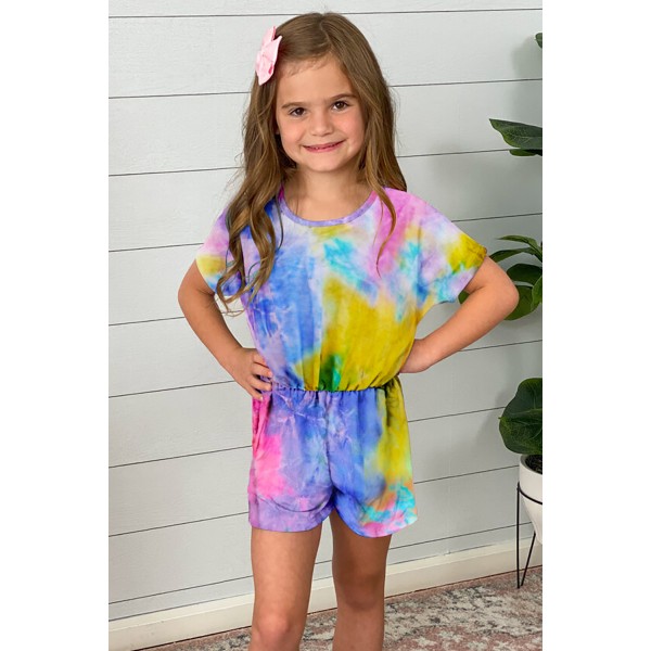 Yellow Tie-dye Short Sleeve Little Girl Romper