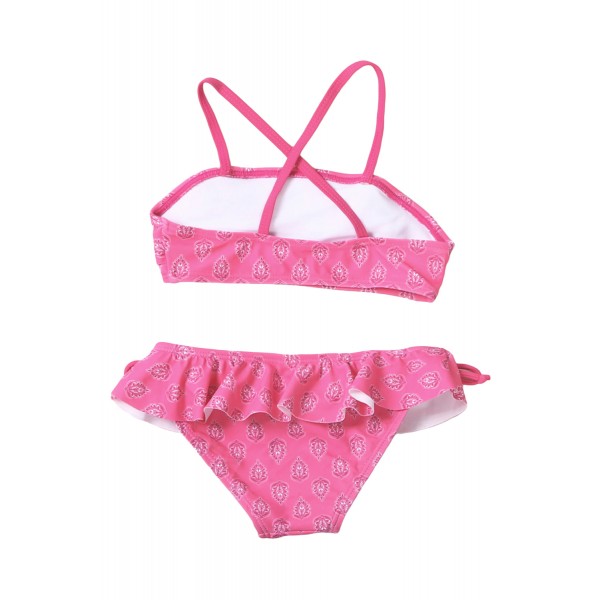Rosy Little Girls Ruffled Printed Bikini Swimsuit with Ties