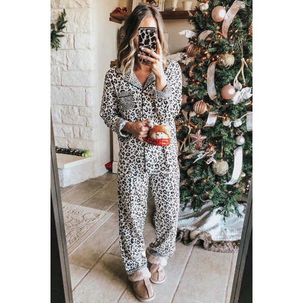 Leopard Print Long Sleeve Two Pieces Loungewear