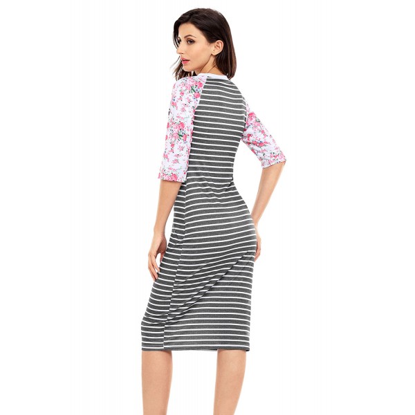 Black White Stripe Floral Sleeve Midi Dress