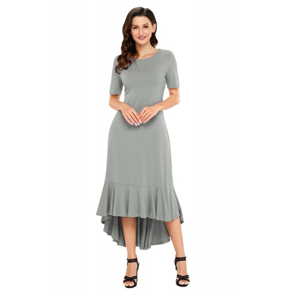 Grey Flowy Ruffles Short Sleeve Casual Dress