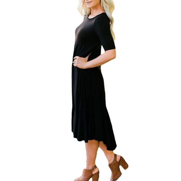 Black Flowy Ruffles Short Sleeve Casual Dress