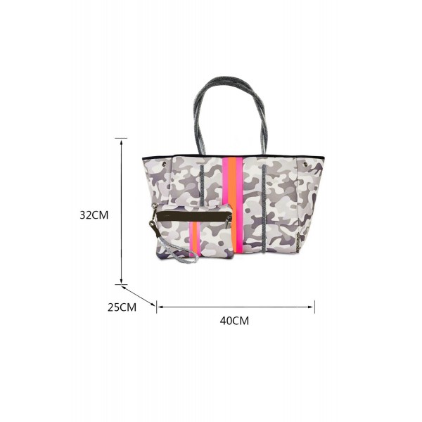 Gray Camo Striped Neoprene Tote Bag