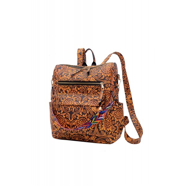 Sunflower Print PU Leather Backpack