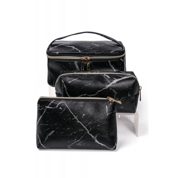 Three-piece Zipper PU Leather Cosmetic Bag