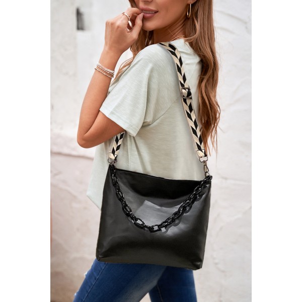 Black Square PU Shoulder Bag with Chain