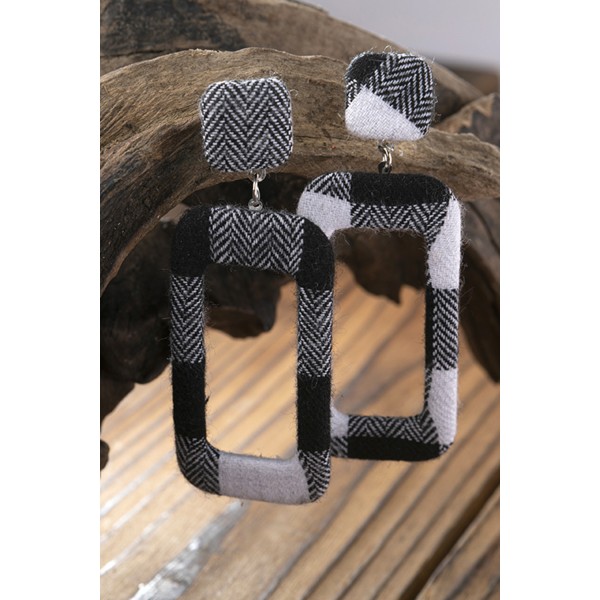 Black Plaid Rectangle Earrings