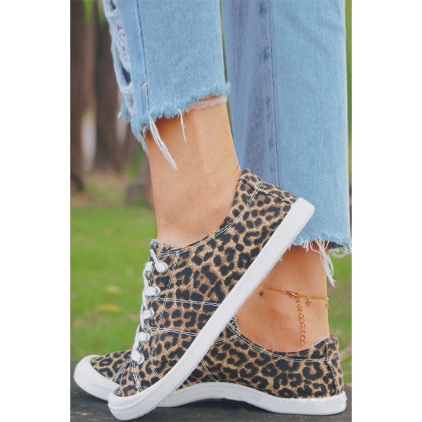 Leopard Lace up Canvas Shoes