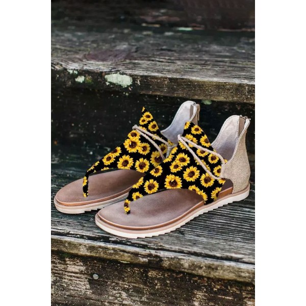 Summer Sunflower Zipper Flat Sandals