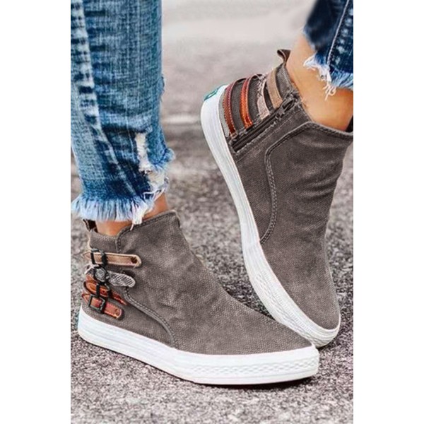 Khaki Slip-On Design With Side Zipper Closure Sneakers