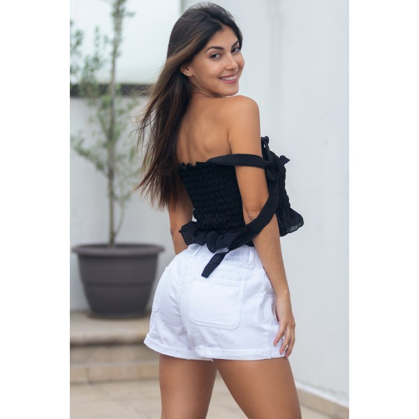 Black Frill Tie Shoulder Strap Vest