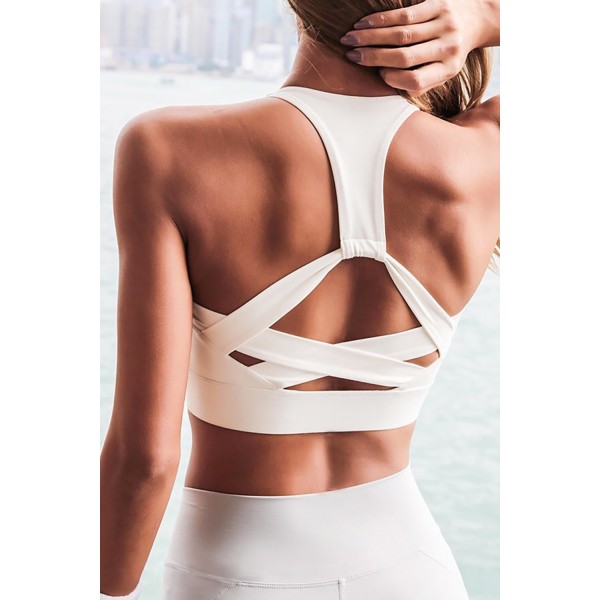 White Athletic Push Up Sports Bra