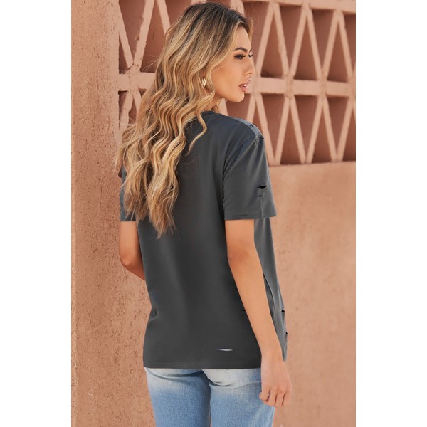 Gray Im Dramatic Print Distressed Tee