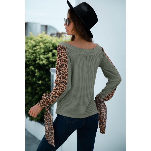 Contrast Leopard Sleeve Off Shoulder Top