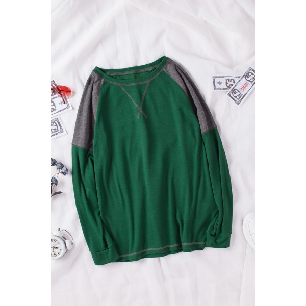 Green Color Block Raglan Sleeve Top