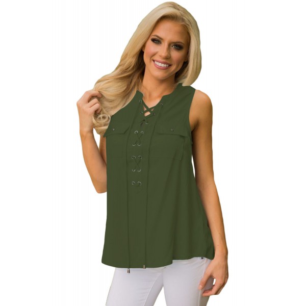 Mint Sleeveless Tank Top with Lace up